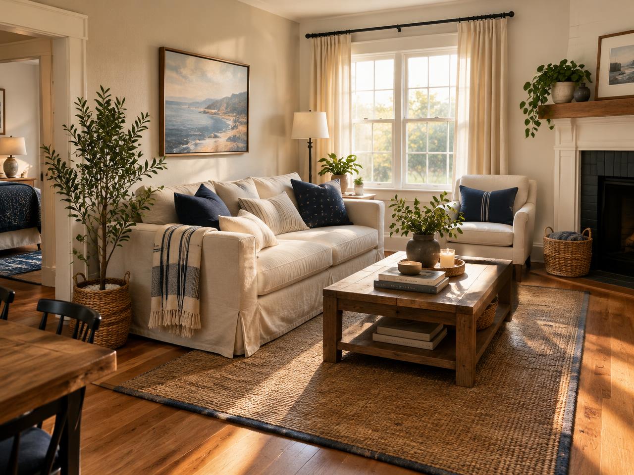 A cozy living room in a rental home